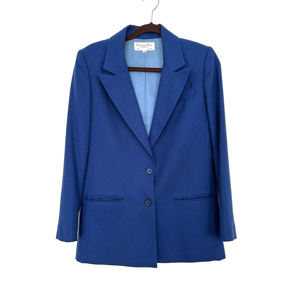 Vintage Christian Dior Wool Slouchy Blazer 8 Cobalt Blue Statement Bold Colorful